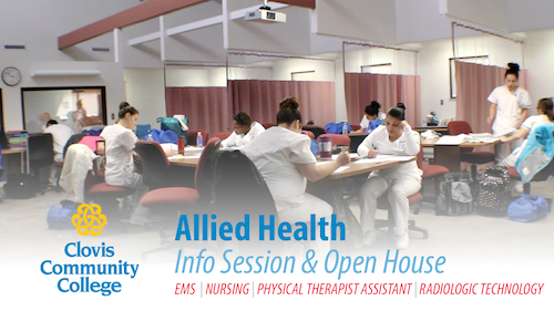 Allied Health Open House graphic with photo of nursing students