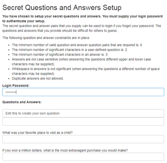 Enter your password and change your answers